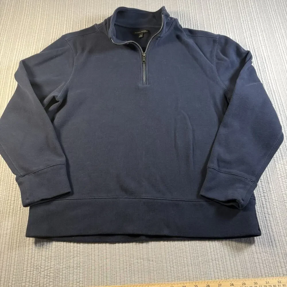 Banana Republic 1/4 Zip Pullover Mens L Blue Sweater Minimalist Smart Casual
